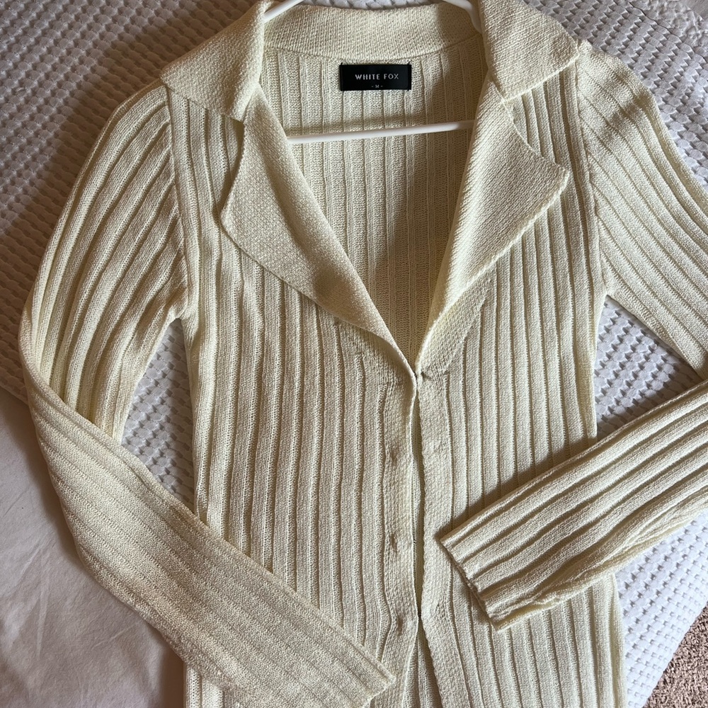 White Fox Boutique Cream Ribbed Cardigan
